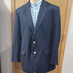 Brooks Brothers Dark Blue Wool Blazer with Gold Buttons